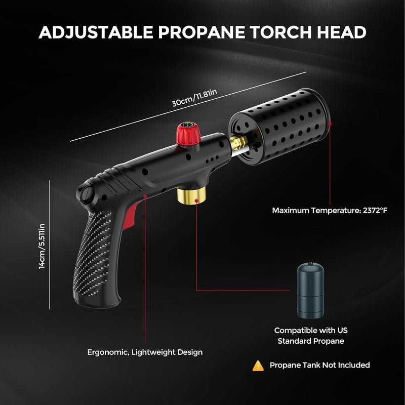 SILADKN Propane Torch Gun with Adjustable Flame, Handheld Torch Head for BBQ, Grill, Sous Vide, Campfire & Charcoal Lighting, Safety Lock & Wide Nozzle Design (Tank Not Included, Black） - Image 2